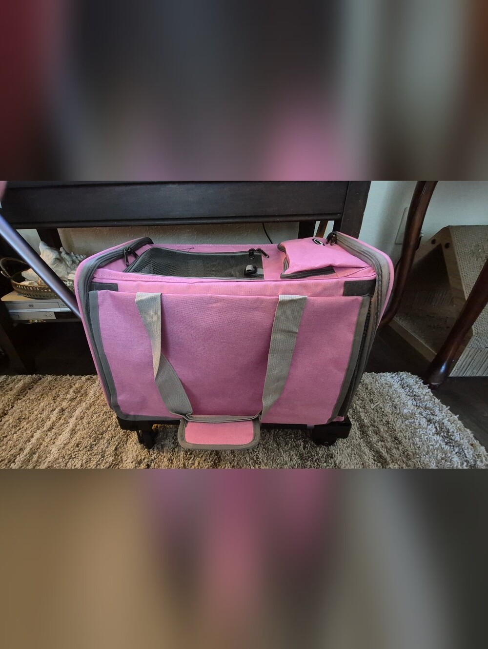 Pink Rolling Small Pet Carrier with Mesh Ventilation and Telescoping Handle